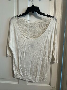 Wet Seal Cream Crochet-Back Scoop Neck Blouse